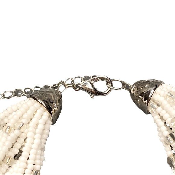 Vintage Chunky Seed Bead Multi Strand White Statement Necklace Black Pendant - Picture 5 of 5